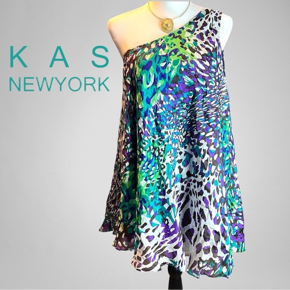 KAS NEW YORK Off Shoulder Tropical Asymmetrical Scarf Handkerchief Top Large - Picture 1 of 7